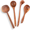 Wooden Soup Ladle Set, Kitchen Spoon Set Utensils, 4 Pcs Handmade Natural Teak Cooking Spoons, Long Handle Wooden Soup Ladle Spoon