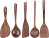 Wooden Kitchen Utensils Set, 5 PCS Handmade Natural Walnut Wooden Spoons for Cooking, Nonstick Wood Kitchen Cooking Spoons