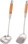 Wok Spatula and Ladle,304 Stainless Steel Utensils.Suitable for home use, hotel, restaurant.13.7-15Inch