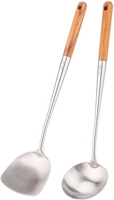 Wok spatula and ladle Tool Set, 17inches spatula for wok, 304 Stainless Steel wok spatula.