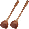 Wooden Spatula, 2Pcs Long Handle Flat Non-Stick Kitchen Cookware for Mixing and Cooking, 15.35”