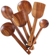 Wooden Cooking Utensil Set 6 Pcs Natural Teak Cooking Spoons & Spatula for Non-stick Cookware