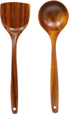 Wooden Wok Spatula Ladle Set, Natural Teak Kitchen Cooking Utensil Set Wooden Spoon-2pcs