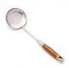 Wok Skimmer Slotted Ladle with Long Wooden Handle 304 Stainless Steel Utensils (D-Skimmer)