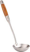 Wok Soup Ladle with Long Wooden Handle 304 Stainless Steel Utensils (B-Ladle)