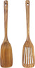 Wooden Spatula & Slotted Spatula Set, Natural Teak Kitchen Cooking Utensil Long Handle Wood Turner and Slotted Turner