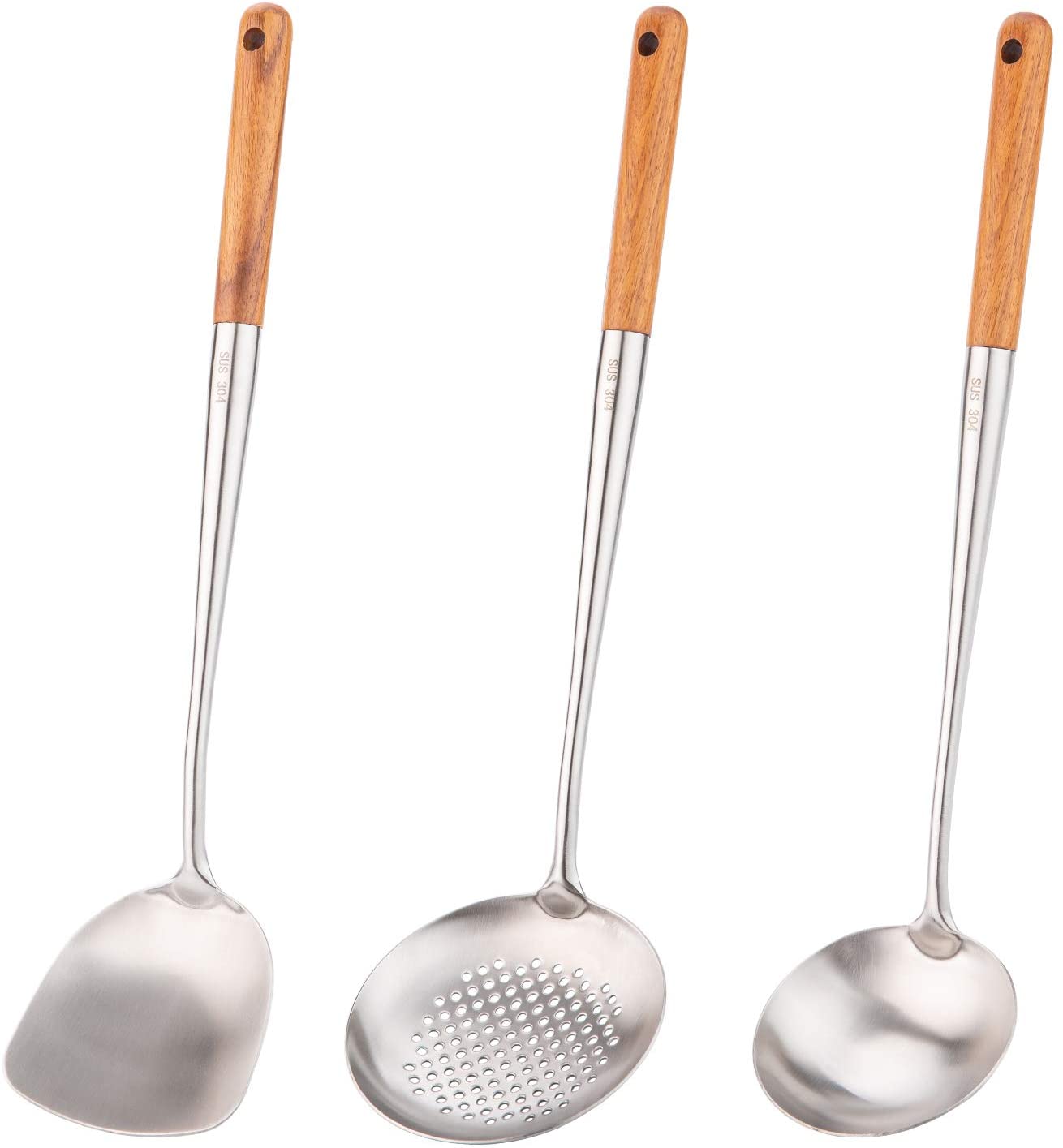 Wok spatula and ladle,Skimmer Ladle Tool Set, 17inches spatula for wok, 304 Stainless Steel wok spatula.