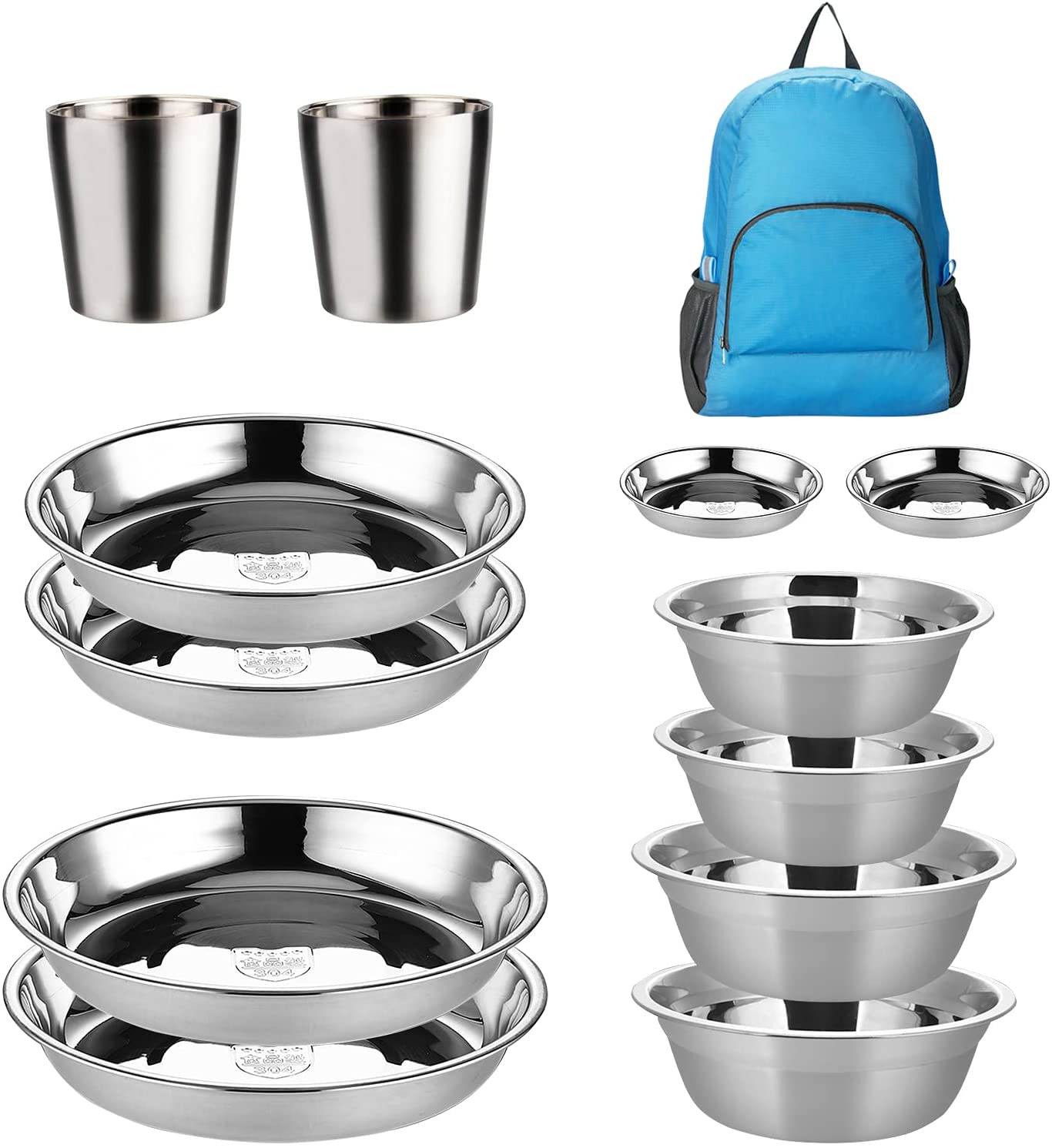 Stainless Steel Dinner Plates, Camping Round Plates, Bowls, Dish Cups Set for Camping, Hiking, Beach,Outdoor Use with Travel Bag (12 pcs) Visit the FJNATINH Store