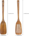 Wooden Spatula & Slotted Spatula Set, Natural Teak Kitchen Cooking Utensil Long Handle Wood Turner and Slotted Turner