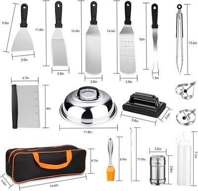 Griddle Accessories, 24 Pcs Griddle Accessories Kit for Outdoor Grill, Professional Stainless Steel BBQ Spatula Set with Spatula, Scraper and Egg Rings