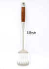 Wok Turner Slotted with Long Wooden Handle 304 Stainless Steel Utensils (C-Turner)