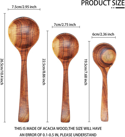 Wooden Ladle Spoons Set, Wood Kitchen Utensils Set Soup Spoon Set Wooden Spoon for Cooking, 3 Pcs