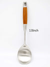 Rice paddle spoon with Long Wooden Handle 304 Stainless Steel Utensils 13Inch (F-Rice paddle)