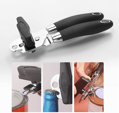 Manual Can Opener / Bottle Opener, Handheld Comfortable Grip, Stainless Steel Blades Smooth Edge with Easy-To-Turn Knob