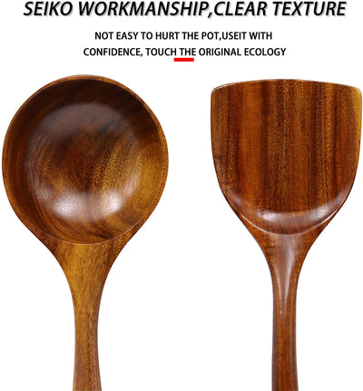 Wooden Wok Spatula Ladle Set, Natural Teak Kitchen Cooking Utensil Set Wooden Spoon-2pcs