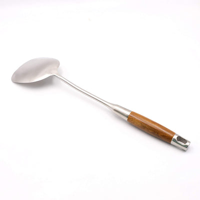 Wok Spatula with Long Wooden Handle 304 Stainless Steel Utensils 15Inch (A-Spatula)