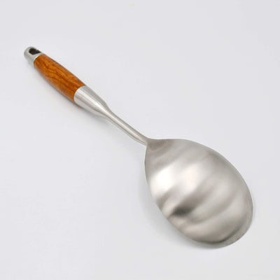 Rice paddle spoon with Long Wooden Handle 304 Stainless Steel Utensils 13Inch (F-Rice paddle)