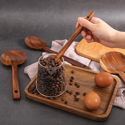 Wooden Cooking Utensil Set 6 Pcs Natural Teak Cooking Spoons & Spatula for Non-stick Cookware