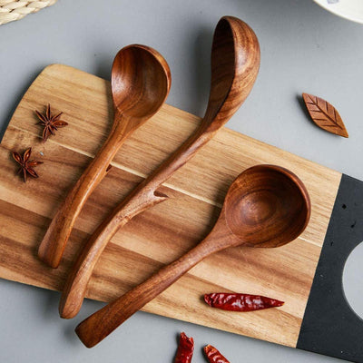 Wooden Ladle Spoons Set, Wood Kitchen Utensils Set Soup Spoon Set Wooden Spoon for Cooking, 3 Pcs