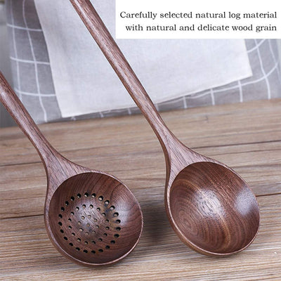 Wooden Kitchen Utensils Set, 5 PCS Handmade Natural Walnut Wooden Spoons for Cooking, Nonstick Wood Kitchen Cooking Spoons