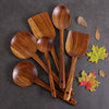 Wooden Cooking Utensil Set 6 Pcs Natural Teak Cooking Spoons & Spatula for Non-stick Cookware