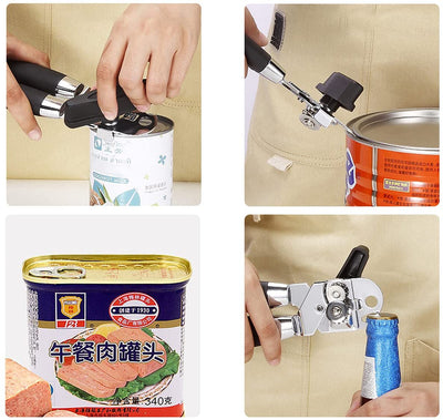 Manual Can Opener / Bottle Opener, Handheld Comfortable Grip, Stainless Steel Blades Smooth Edge with Easy-To-Turn Knob