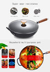 tamasaki Cast Iron Wok with Lid, 13" Pre-Seasoned Flat Bottom Stir Fry Pan with Wooden Handle