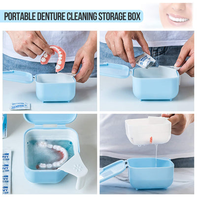 Denture Bath Case with Strainer, Large False Teeth Bath Box with Lid for Soaking Dentures or Storing Pacifier, Capacity 340ml/12 oz