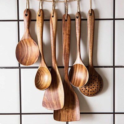 Wooden Spoons for Cooking, Nonstick Wood Kitchen Utensil Cooking Spoons, Natural Teak Kitchen Utensils Set（8 Pcs）