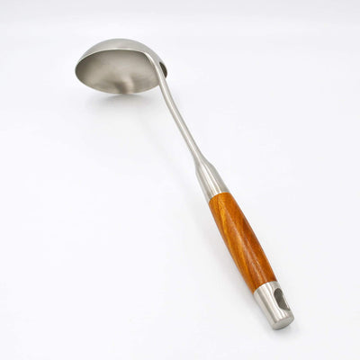 Wok Soup Ladle with Long Wooden Handle 304 Stainless Steel Utensils (B-Ladle)